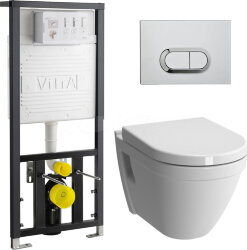 Vitra Комплект: унитаз подвесной безободковый S50 с сиденьем микролифт, инсталляцией и панелью хром. 9003B003-7201