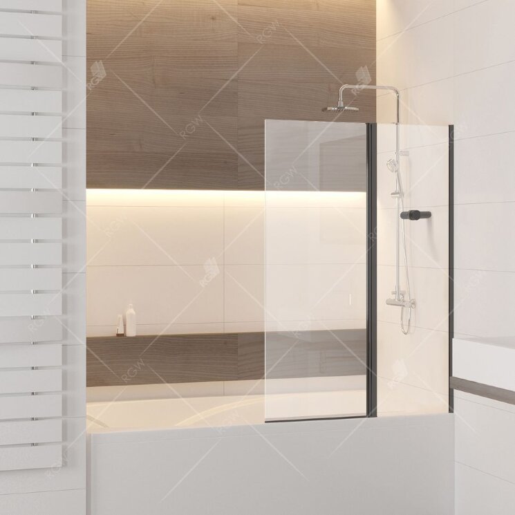 RGW SC-11 Шторка на ванну 100х140 распашная, чёрный, стекло прозрачное Easy Clean. 03111110-14