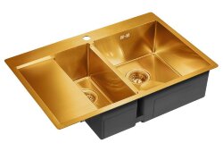 Paulmark LIGA Мойка для кухни 78х51 двойная, правая, брашированное золото PM227851-BGR
