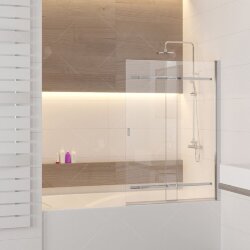 RGW SC-44 Шторка на ванну 100х150 распашная, сдвижная, хром, стекло прозрачное Easy Clean. 03114410-11