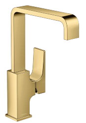 HANSGROHE Metropol Смеситель для раковины 230, с рычаговой рукояткой, с донным клапаном Push-Open, полированное золото. 32511990