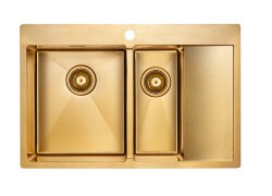 Paulmark UNION Мойка для кухни 78х51 двойная, левая, брашированное золото. PM537851-BGL