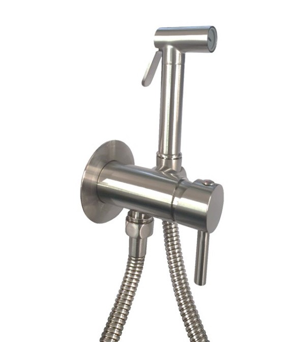 Paffoni TWEET ROUND MIX Гигиенический набор: душ и держатель из металла, шланг металл 1200 мм, co смесителем, сталь. ZDUP110ST