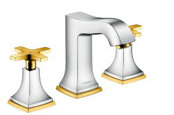 HANSGROHE Metropol Classic Смеситель для раковины 110, на 3 отверстия, с крестовыми рукоятками, с донным клапаном, хром/золото. 31306090