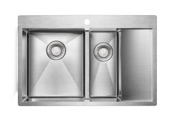 Paulmark UNION Мойка для кухни 78х51 двойная, левая, нержавеющая сталь брашированная. PM537851-BSL