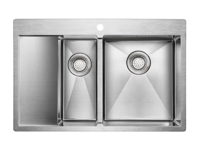 Paulmark UNION Мойка для кухни 78х51 двойная, правая, нержавеющая сталь брашированная. PM537851-BSR